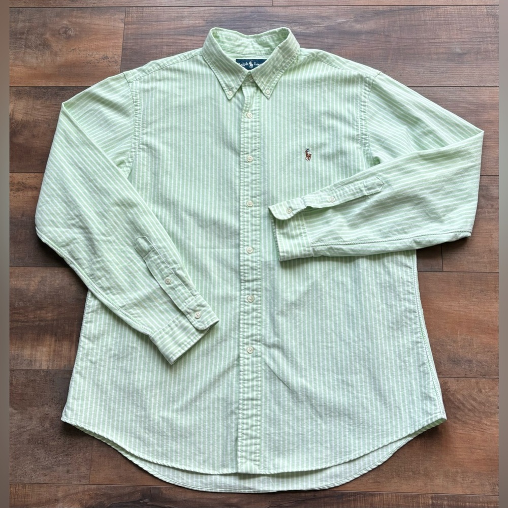 Ralph Lauren Men’s XL Green White Striped Colored Pony Long Sleeve Button Shirt